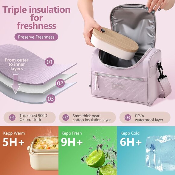 Large Lunch Bag Reusable, 8.5L Insulated Lunch Box with Adjustable Shoulder Stra - Picture 3 of 7